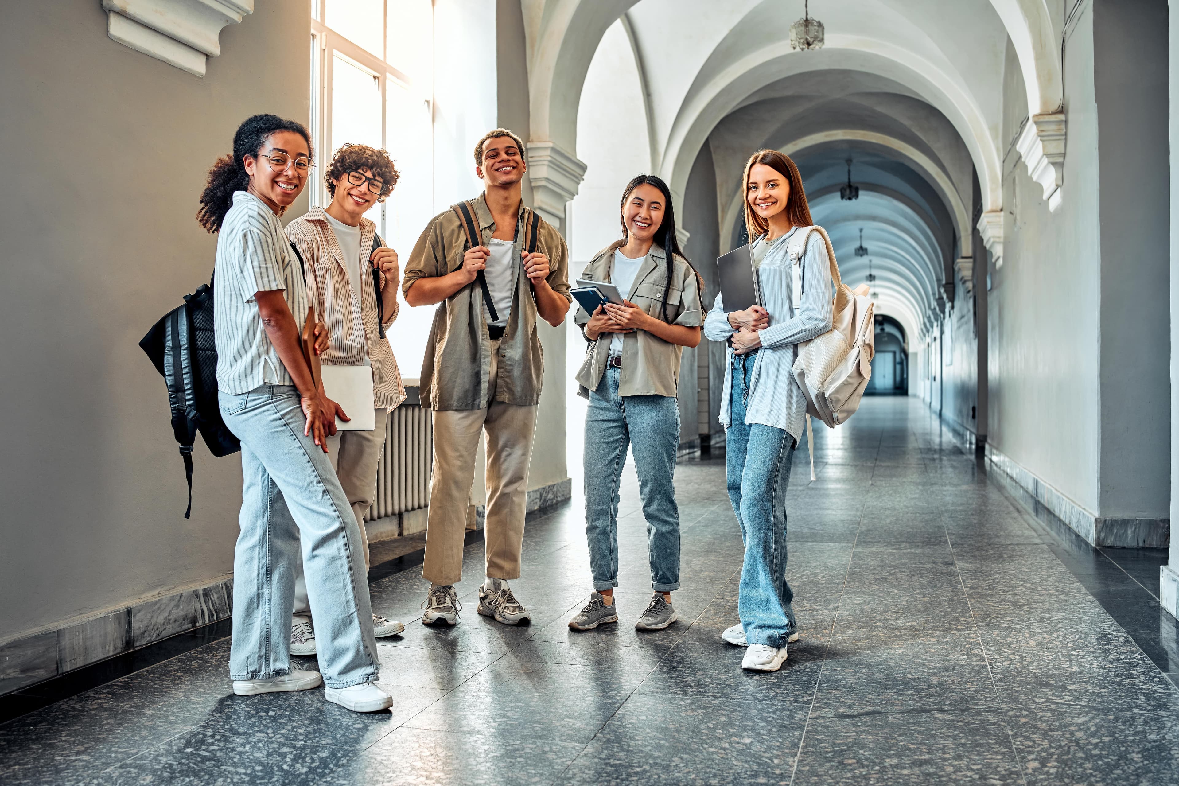 A group of students stood together smiling